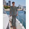 image:imageCOOFANDY Mens 2 Pieces Cotton Linen Set Long Sleeve Henley Shirts Casual Beach Pants With Pockets Summer Yoga OutfitsDark Grey