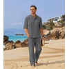 image:imageCOOFANDY Mens 2 Pieces Cotton Linen Set Long Sleeve Henley Shirts Casual Beach Pants With Pockets Summer Yoga OutfitsDark Grey