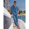 image:imageCOOFANDY Mens 2 Pieces Cotton Linen Set Long Sleeve Henley Shirts Casual Beach Pants With Pockets Summer Yoga OutfitsDenim Blue