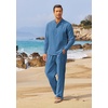 image:imageCOOFANDY Mens 2 Pieces Cotton Linen Set Long Sleeve Henley Shirts Casual Beach Pants With Pockets Summer Yoga OutfitsDenim Blue
