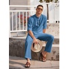 image:imageCOOFANDY Mens 2 Pieces Cotton Linen Set Long Sleeve Henley Shirts Casual Beach Pants With Pockets Summer Yoga OutfitsDenim Blue