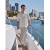 image:imageCOOFANDY Mens 2 Pieces Cotton Linen Set Long Sleeve Henley Shirts Casual Beach Pants With Pockets Summer Yoga OutfitsGrey