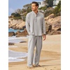 image:imageCOOFANDY Mens 2 Pieces Cotton Linen Set Long Sleeve Henley Shirts Casual Beach Pants With Pockets Summer Yoga OutfitsGrey