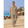 image:imageCOOFANDY Mens 2 Pieces Cotton Linen Set Long Sleeve Henley Shirts Casual Beach Pants With Pockets Summer Yoga OutfitsKhaki