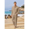 image:imageCOOFANDY Mens 2 Pieces Cotton Linen Set Long Sleeve Henley Shirts Casual Beach Pants With Pockets Summer Yoga OutfitsKhaki