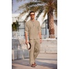 image:imageCOOFANDY Mens 2 Pieces Cotton Linen Set Long Sleeve Henley Shirts Casual Beach Pants With Pockets Summer Yoga OutfitsKhaki