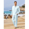image:imageCOOFANDY Mens 2 Pieces Cotton Linen Set Long Sleeve Henley Shirts Casual Beach Pants With Pockets Summer Yoga OutfitsLight Blue
