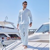 image:imageCOOFANDY Mens 2 Pieces Cotton Linen Set Long Sleeve Henley Shirts Casual Beach Pants With Pockets Summer Yoga OutfitsLight Blue