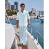 image:imageCOOFANDY Mens 2 Pieces Cotton Linen Set Long Sleeve Henley Shirts Casual Beach Pants With Pockets Summer Yoga OutfitsLight Blue