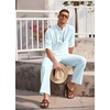 image:imageCOOFANDY Mens 2 Pieces Cotton Linen Set Long Sleeve Henley Shirts Casual Beach Pants With Pockets Summer Yoga OutfitsLight Blue