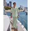 image:imageCOOFANDY Mens 2 Pieces Cotton Linen Set Long Sleeve Henley Shirts Casual Beach Pants With Pockets Summer Yoga OutfitsLight Green