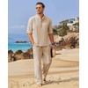 image:imageCOOFANDY Mens 2 Pieces Cotton Linen Set Long Sleeve Henley Shirts Casual Beach Pants With Pockets Summer Yoga OutfitsLight Khaki