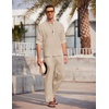 image:imageCOOFANDY Mens 2 Pieces Cotton Linen Set Long Sleeve Henley Shirts Casual Beach Pants With Pockets Summer Yoga OutfitsLight Khaki