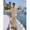 image:imageCOOFANDY Mens 2 Pieces Cotton Linen Set Long Sleeve Henley Shirts Casual Beach Pants With Pockets Summer Yoga OutfitsLight Khaki