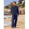 image:imageCOOFANDY Mens 2 Pieces Cotton Linen Set Long Sleeve Henley Shirts Casual Beach Pants With Pockets Summer Yoga OutfitsNavy Blue