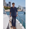 image:imageCOOFANDY Mens 2 Pieces Cotton Linen Set Long Sleeve Henley Shirts Casual Beach Pants With Pockets Summer Yoga OutfitsNavy Blue