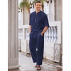 image:imageCOOFANDY Mens 2 Pieces Cotton Linen Set Long Sleeve Henley Shirts Casual Beach Pants With Pockets Summer Yoga OutfitsNavy Blue