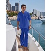 image:imageCOOFANDY Mens 2 Pieces Cotton Linen Set Long Sleeve Henley Shirts Casual Beach Pants With Pockets Summer Yoga OutfitsRoyal Blue