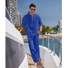 image:imageCOOFANDY Mens 2 Pieces Cotton Linen Set Long Sleeve Henley Shirts Casual Beach Pants With Pockets Summer Yoga OutfitsRoyal Blue