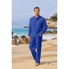 image:imageCOOFANDY Mens 2 Pieces Cotton Linen Set Long Sleeve Henley Shirts Casual Beach Pants With Pockets Summer Yoga OutfitsRoyal Blue