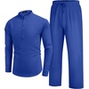 image:imageCOOFANDY Mens 2 Pieces Cotton Linen Set Long Sleeve Henley Shirts Casual Beach Pants With Pockets Summer Yoga OutfitsRoyal Blue