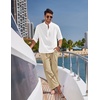image:imageCOOFANDY Mens 2 Pieces Cotton Linen Set Long Sleeve Henley Shirts Casual Beach Pants With Pockets Summer Yoga OutfitsWhite  Khaki