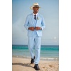image:imageCOOFANDY Mens 3 Piece Linen Suits Casual Lightweight Blazer Jackets Vest Pants Set for Wedding Business PromLight Blue