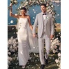 image:imageCOOFANDY Mens 3 Piece Linen Suits Casual Lightweight Blazer Jackets Vest Pants Set for Wedding Business PromLight Grey