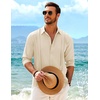 image:imageCOOFANDY Mens Beach Wedding Shirt Casual Long Sleeve Linen Shirts Lightweight Summer Button Up Shirts Beige