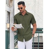 image:imageCOOFANDY Mens Button Down Shirt Short Sleeve Dress Shirt Casual Beach Summer Wedding ShirtArmy Green