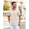 image:imageCOOFANDY Mens Button Down Shirt Short Sleeve Dress Shirt Casual Beach Summer Wedding ShirtBeige