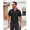 image:imageCOOFANDY Mens Button Down Shirt Short Sleeve Dress Shirt Casual Beach Summer Wedding ShirtBlack