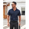image:imageCOOFANDY Mens Button Down Shirt Short Sleeve Dress Shirt Casual Beach Summer Wedding ShirtBlue