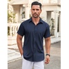 image:imageCOOFANDY Mens Button Down Shirt Short Sleeve Dress Shirt Casual Beach Summer Wedding ShirtBlue
