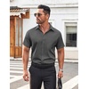 image:imageCOOFANDY Mens Button Down Shirt Short Sleeve Dress Shirt Casual Beach Summer Wedding ShirtDark Grey