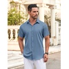 image:imageCOOFANDY Mens Button Down Shirt Short Sleeve Dress Shirt Casual Beach Summer Wedding ShirtGrey Blue