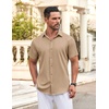 image:imageCOOFANDY Mens Button Down Shirt Short Sleeve Dress Shirt Casual Beach Summer Wedding ShirtKhaki