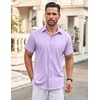 image:imageCOOFANDY Mens Button Down Shirt Short Sleeve Dress Shirt Casual Beach Summer Wedding ShirtLavender