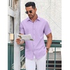 image:imageCOOFANDY Mens Button Down Shirt Short Sleeve Dress Shirt Casual Beach Summer Wedding ShirtLavender