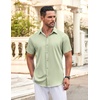 image:imageCOOFANDY Mens Button Down Shirt Short Sleeve Dress Shirt Casual Beach Summer Wedding ShirtLight Green