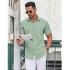 image:imageCOOFANDY Mens Button Down Shirt Short Sleeve Dress Shirt Casual Beach Summer Wedding ShirtLight Greenflower