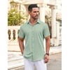 image:imageCOOFANDY Mens Button Down Shirt Short Sleeve Dress Shirt Casual Beach Summer Wedding ShirtLight Greenflower