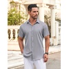 image:imageCOOFANDY Mens Button Down Shirt Short Sleeve Dress Shirt Casual Beach Summer Wedding ShirtLight Grey