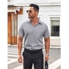 image:imageCOOFANDY Mens Button Down Shirt Short Sleeve Dress Shirt Casual Beach Summer Wedding ShirtLight Grey