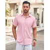 image:imageCOOFANDY Mens Button Down Shirt Short Sleeve Dress Shirt Casual Beach Summer Wedding ShirtLight Pink