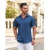 image:imageCOOFANDY Mens Button Down Shirt Short Sleeve Dress Shirt Casual Beach Summer Wedding ShirtNavy Blue