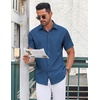 image:imageCOOFANDY Mens Button Down Shirt Short Sleeve Dress Shirt Casual Beach Summer Wedding ShirtNavy Blue