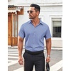 image:imageCOOFANDY Mens Button Down Shirt Short Sleeve Dress Shirt Casual Beach Summer Wedding ShirtStripe White Blue