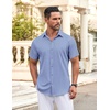 image:imageCOOFANDY Mens Button Down Shirt Short Sleeve Dress Shirt Casual Beach Summer Wedding ShirtStripe White Blue