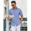 image:imageCOOFANDY Mens Button Down Shirt Short Sleeve Dress Shirt Casual Beach Summer Wedding ShirtStripe White Blue